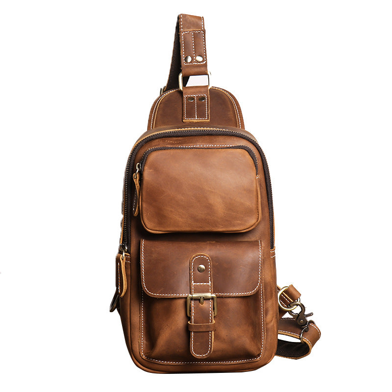 Men's Versatile Retro Crazy Horse Leather Men's Chest Bags