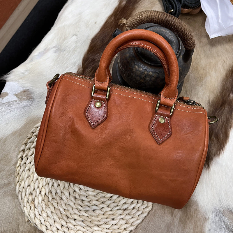 Women's Handmade First Layer Cowhide Boston Portable Bags