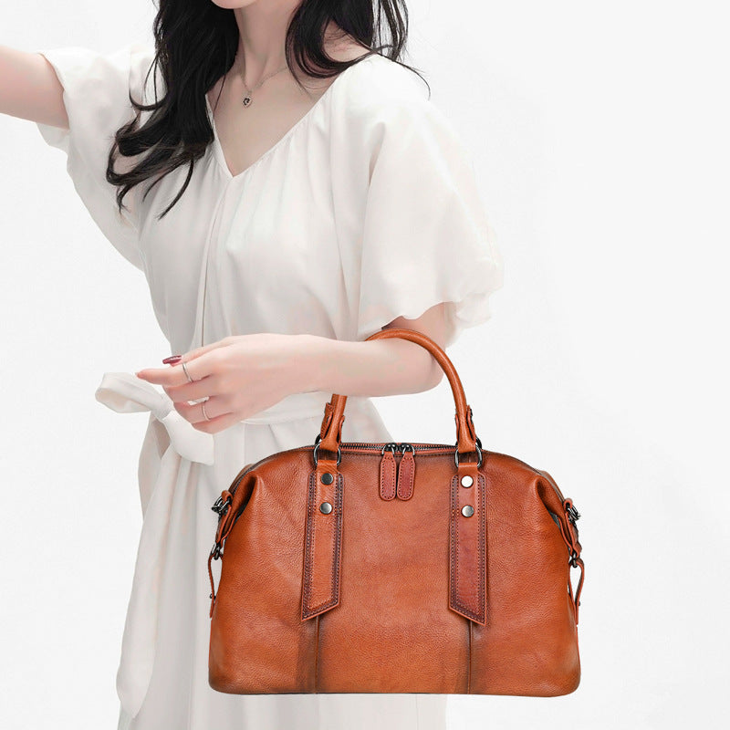 Women's Leather Retro Rub Colored Business Large Handbags