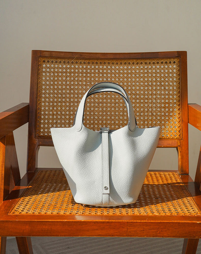 Women's Basket Layer Cowhide Leather Lychee Pattern Handbags