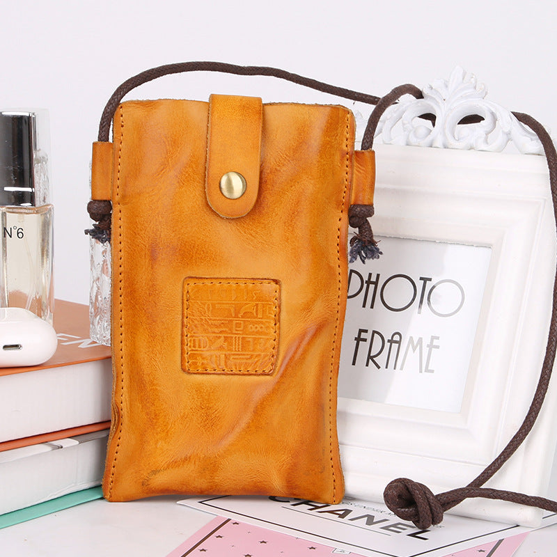 Women's Pleated Retro Leather Vegetable Tanning Mini Phone Bags