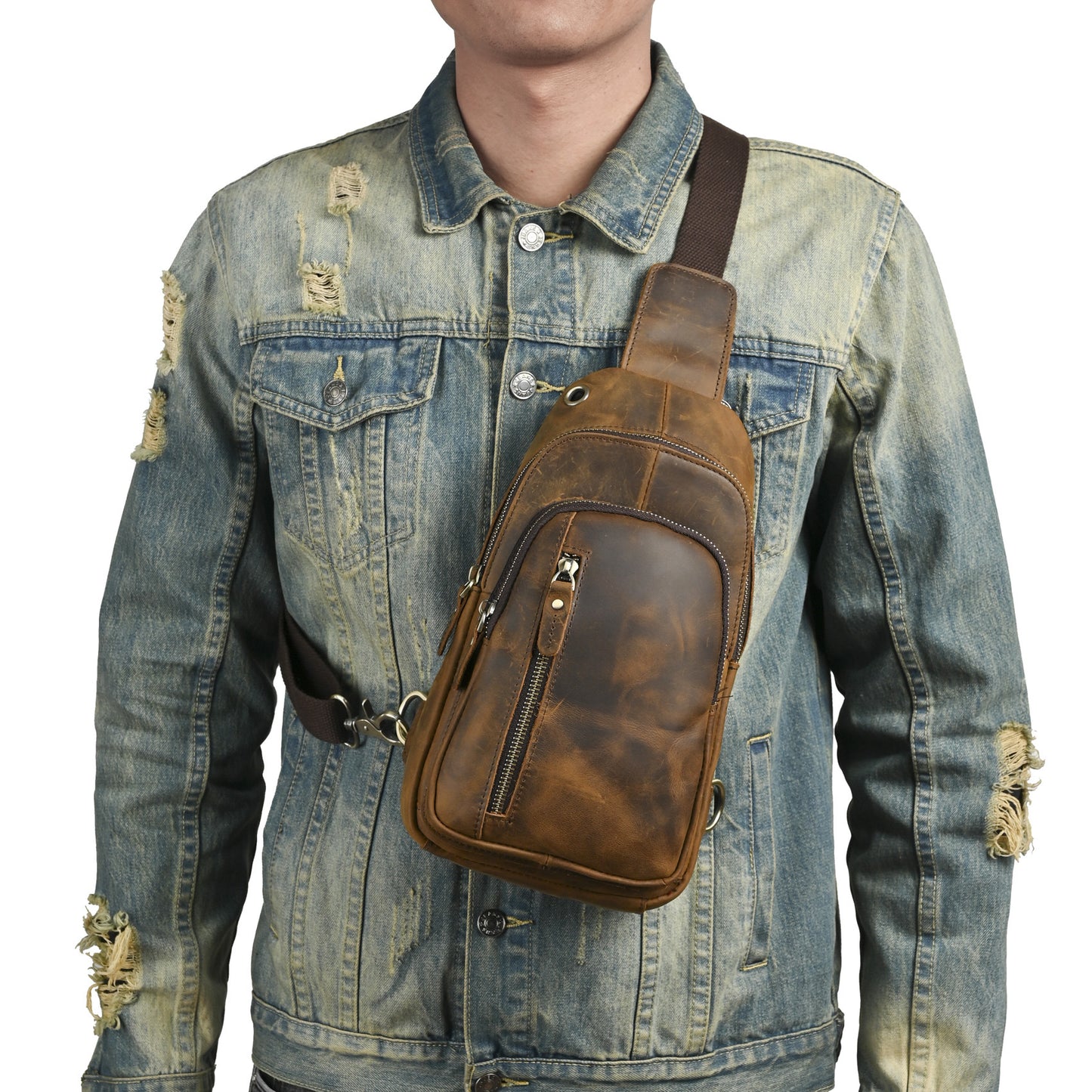 Men's Layer Crazy Horse Skin Cowhide Retro Men's Chest Bags