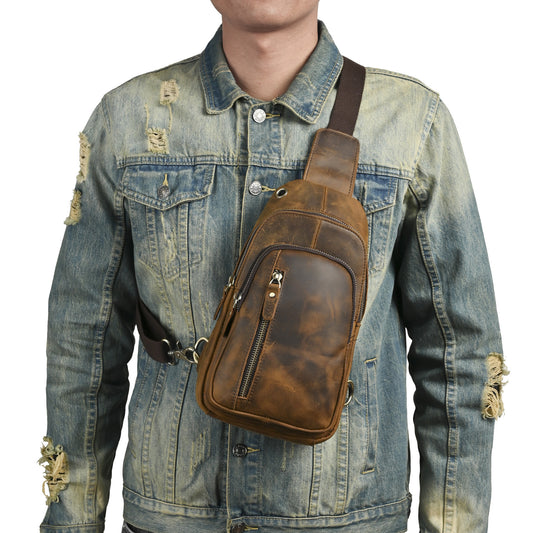Men's Layer Crazy Horse Skin Cowhide Retro Men's Chest Bags