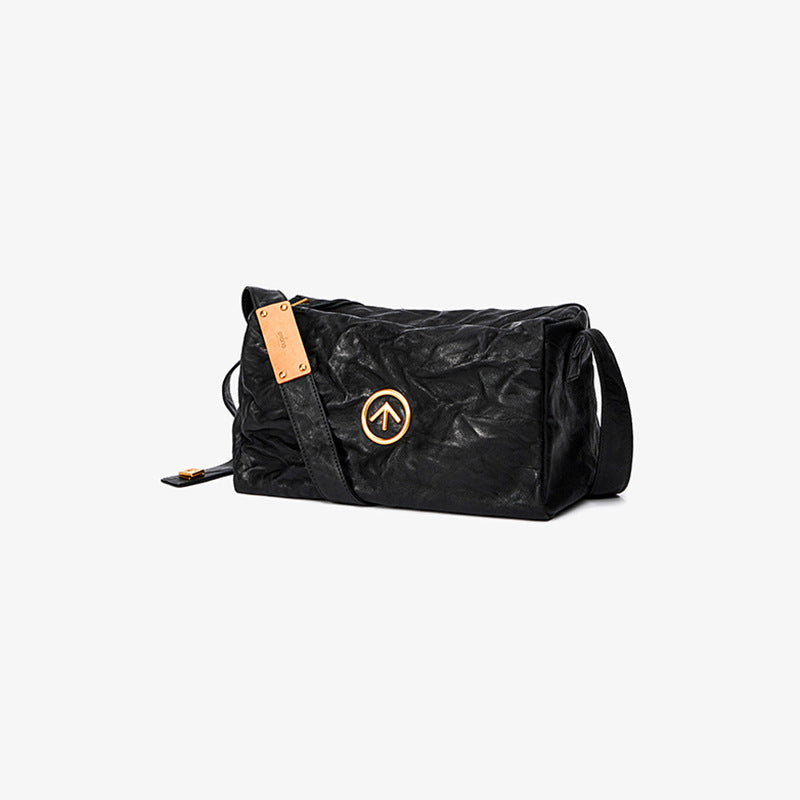 Black Stone Medium-sized Leather Large Capacity Crossbody Bags