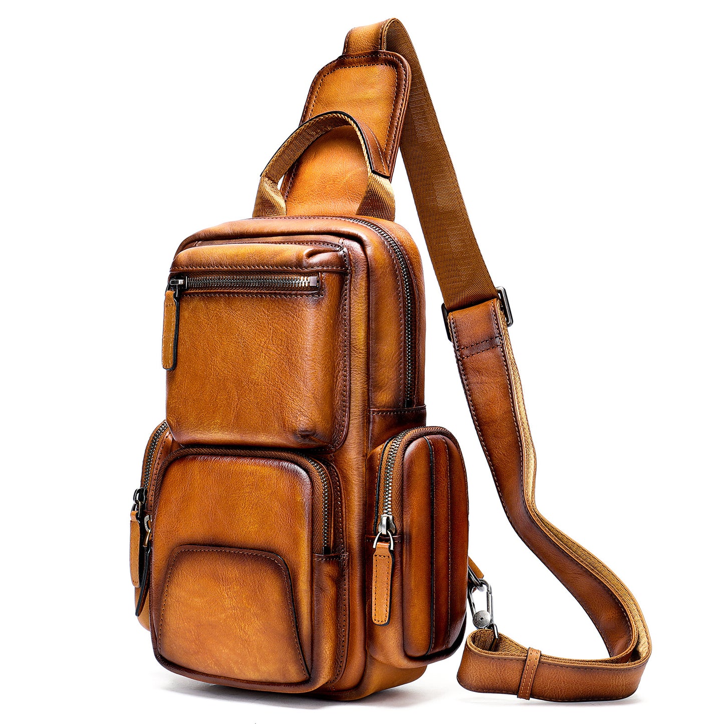 Men's Leather Vegetable Tanned Brushed Top Layer Men's Chest Bags
