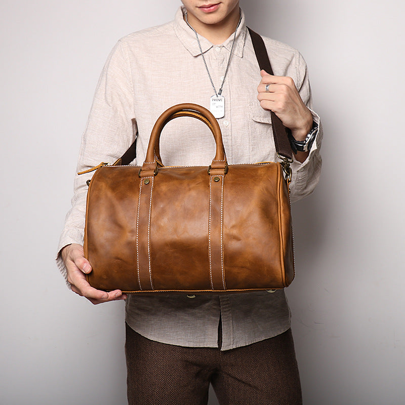 Women's & Men's & Leather Crazy Horse Short Business Travel Bags