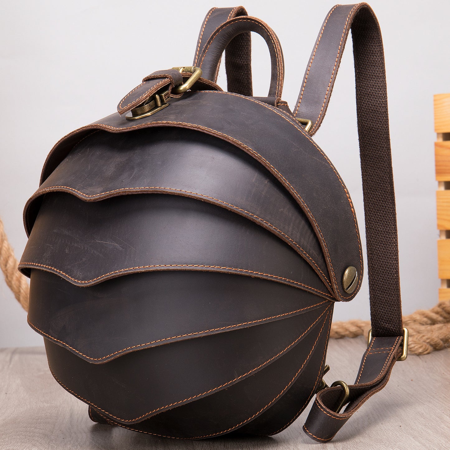 Men's Crazy Horse Leather Retro First Layer Cowhide Personality Backpacks