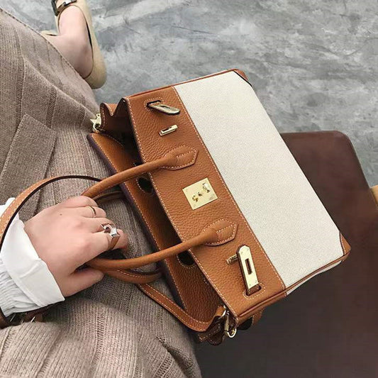 Women's Summer Prepuce With Canvas Contrast Color Handbags