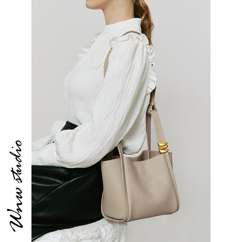 Women's Summer Vegetable Basket Soft Leather Portable Shoulder Bags