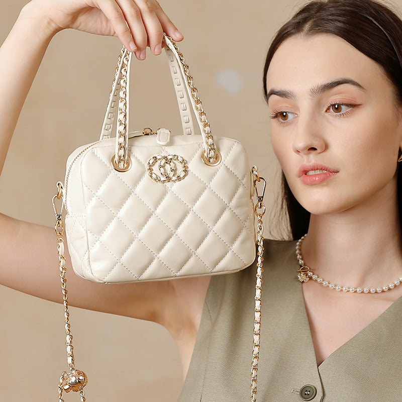 Diamond Pattern Portable Advanced Top Layer Handbags