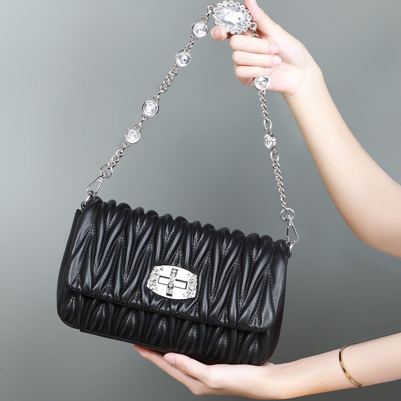 Cowhide Fashion Chain Underarm Western Style Handbags