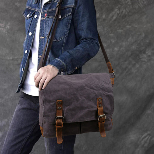 Men's Crazy Horse Leather Canvas Large Capacity Men's Messenger Bags
