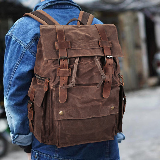 Men's Canvas Oil Wax Waterproof Crazy Horse Backpacks