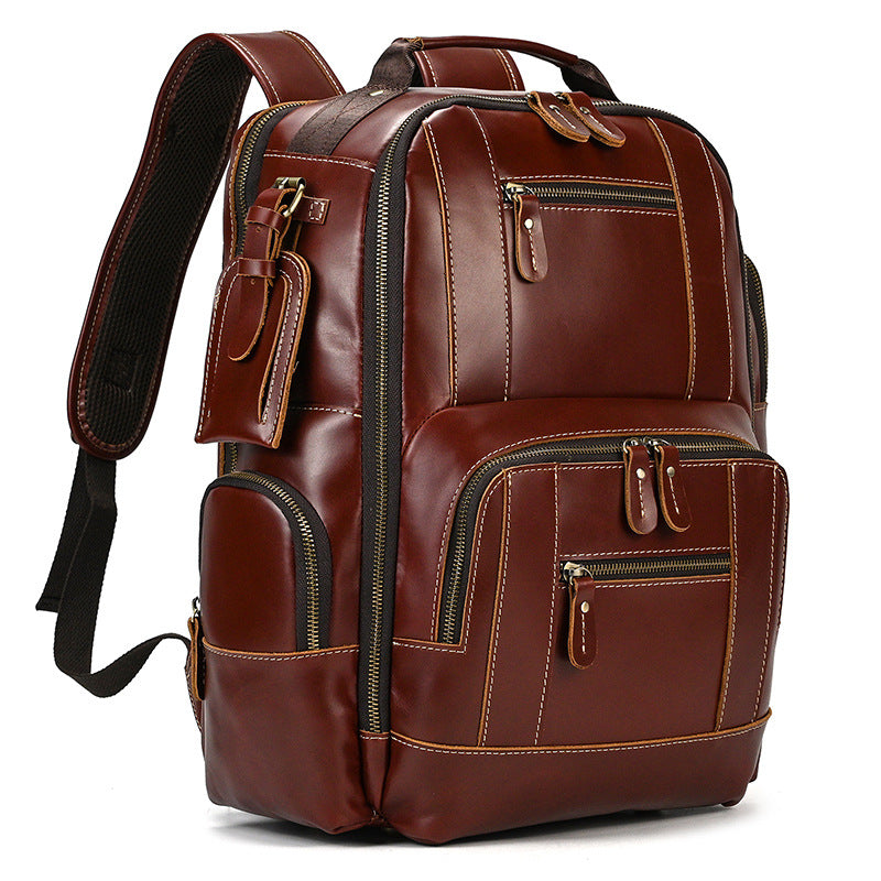 Men's Crazy Horse Leather Top Layer Cowhide Backpacks