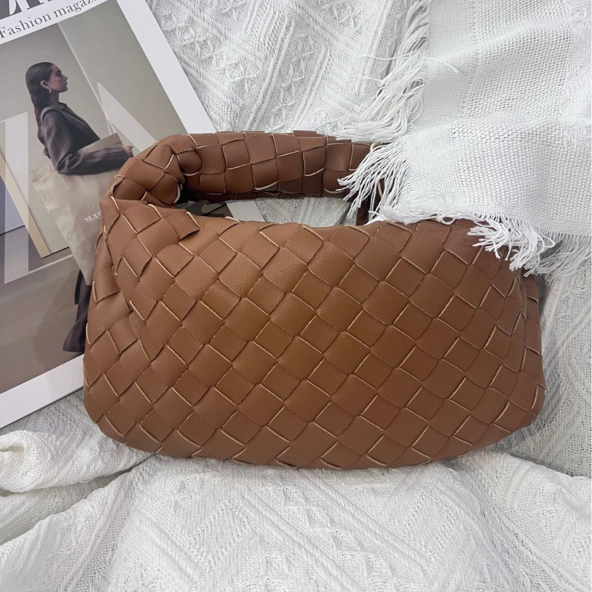 Women's Genuine Leather Hand-woven Cloud Soft Pleated Handbags