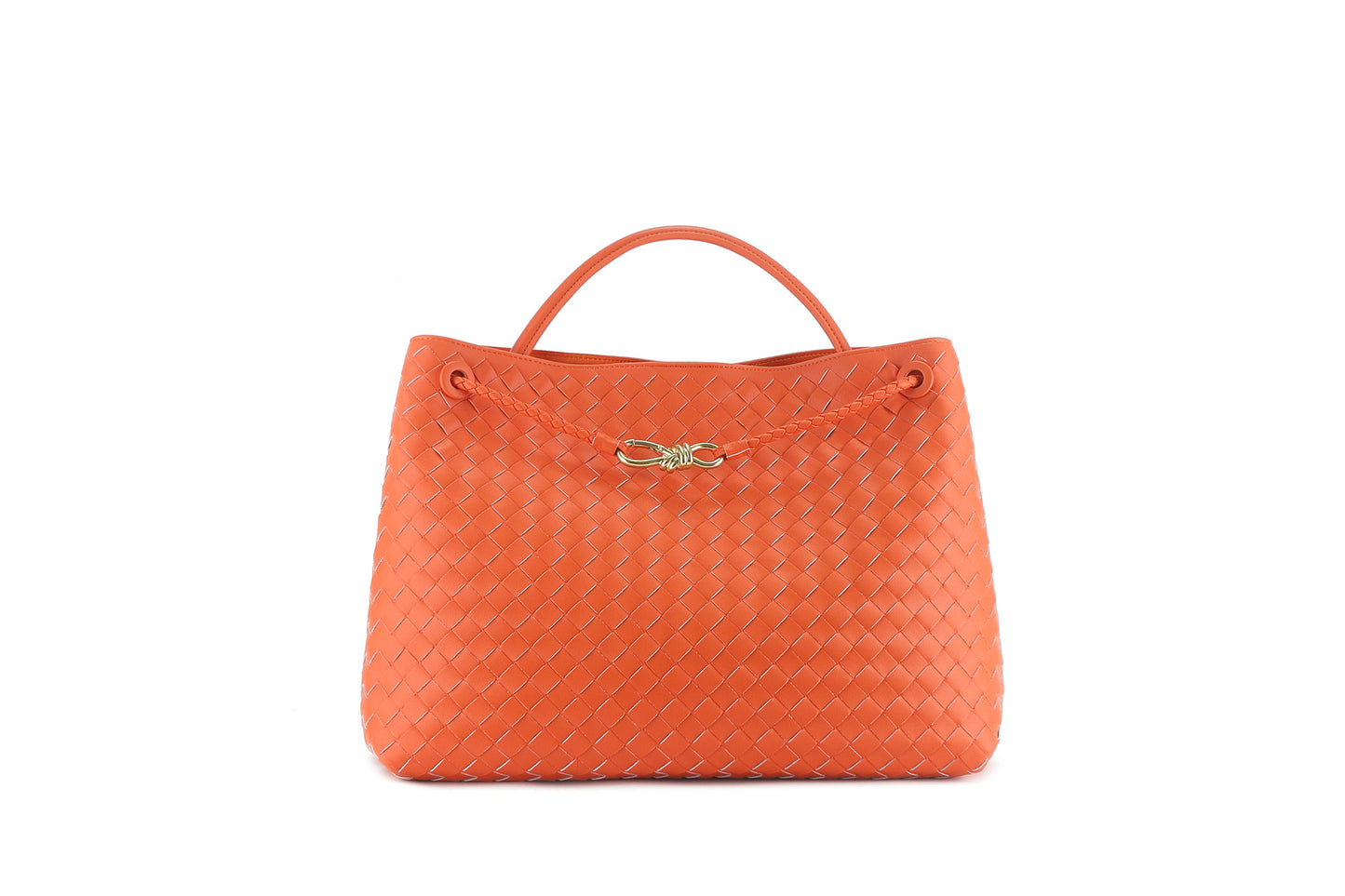 Women's Bow Metal Cord Fastener Woven Genuine Leather Shoulder Bags