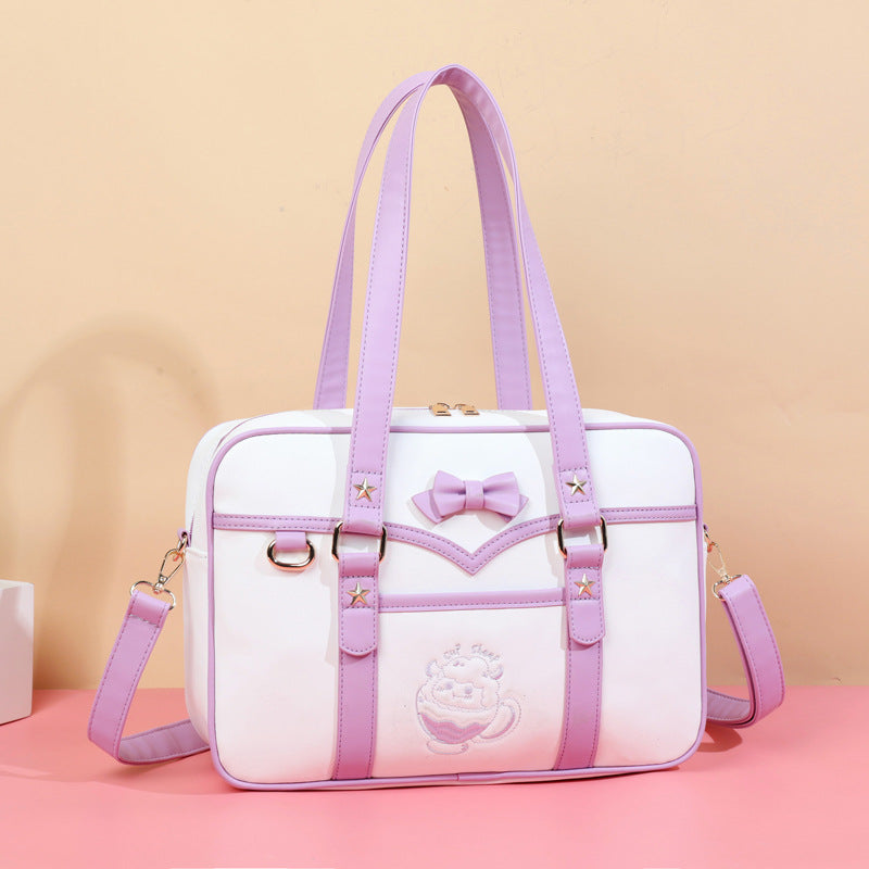 Cute Cartoon Embroidery Contrast Color Leisure Shoulder Bags