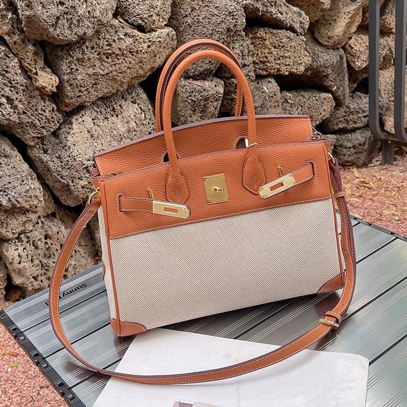 Women's Stitching Contrast Color One Kelly Large Handbags