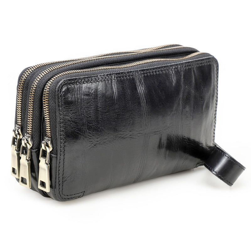 Tree Lamb Oil Leather With Wrist Strap Clutch Men's Messenger Bags