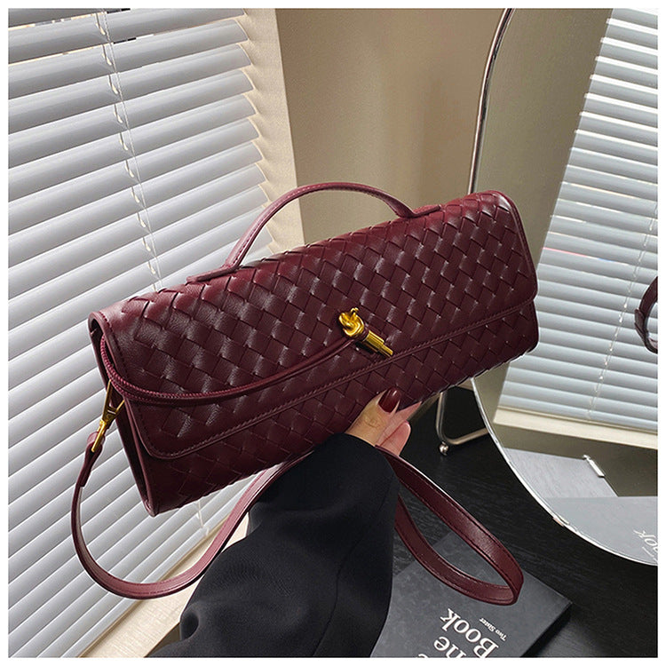 Hand-woven Soft Leather Dinner Baguette File Crossbody Bags