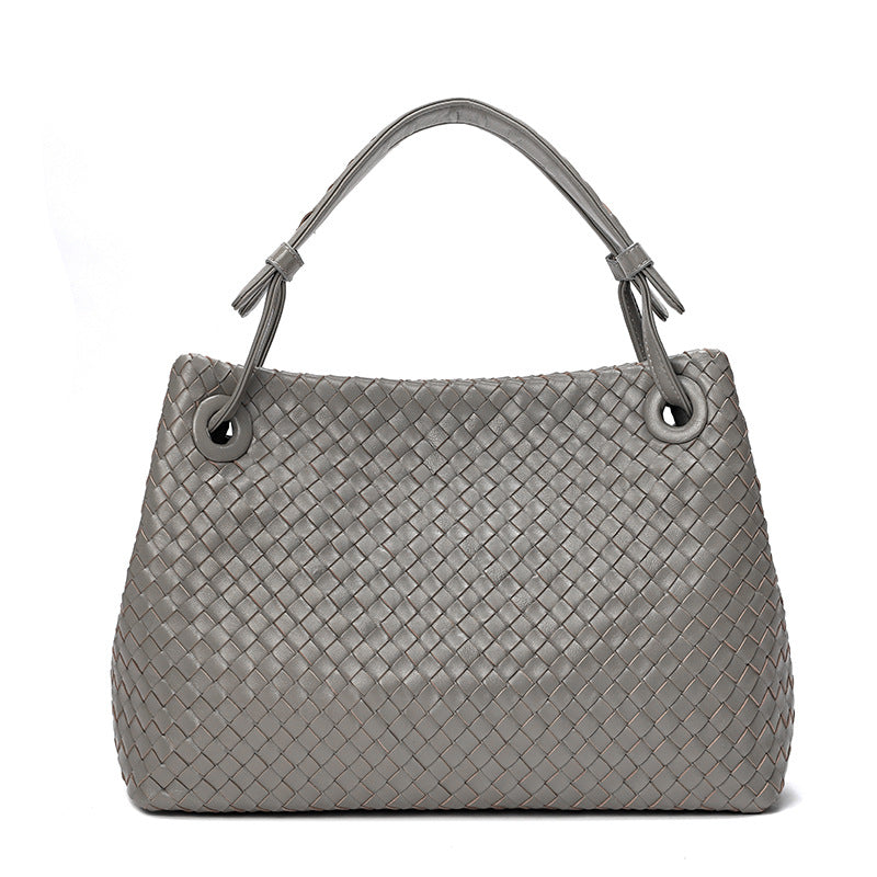 Women's Large Capacity Leather Lambskin Woven Size Bags