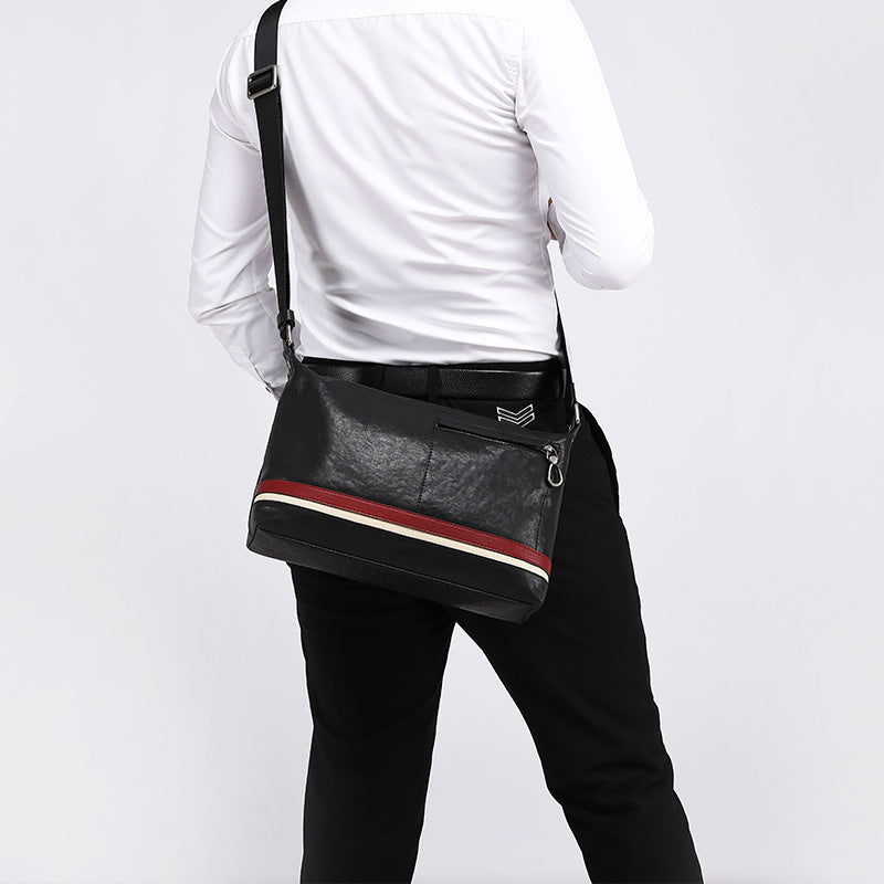 Men's Single Leather Vertical First Layer Cowhide Large Men's Shoulder Bags