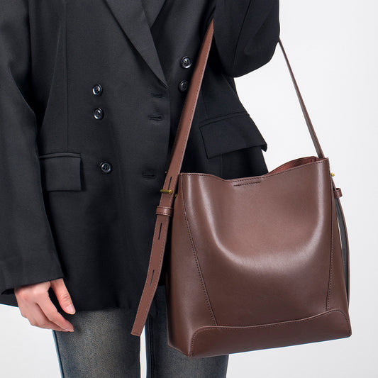 Women's Genuine Leather Niche High-grade Cowhide Exquisite Bucket Bags