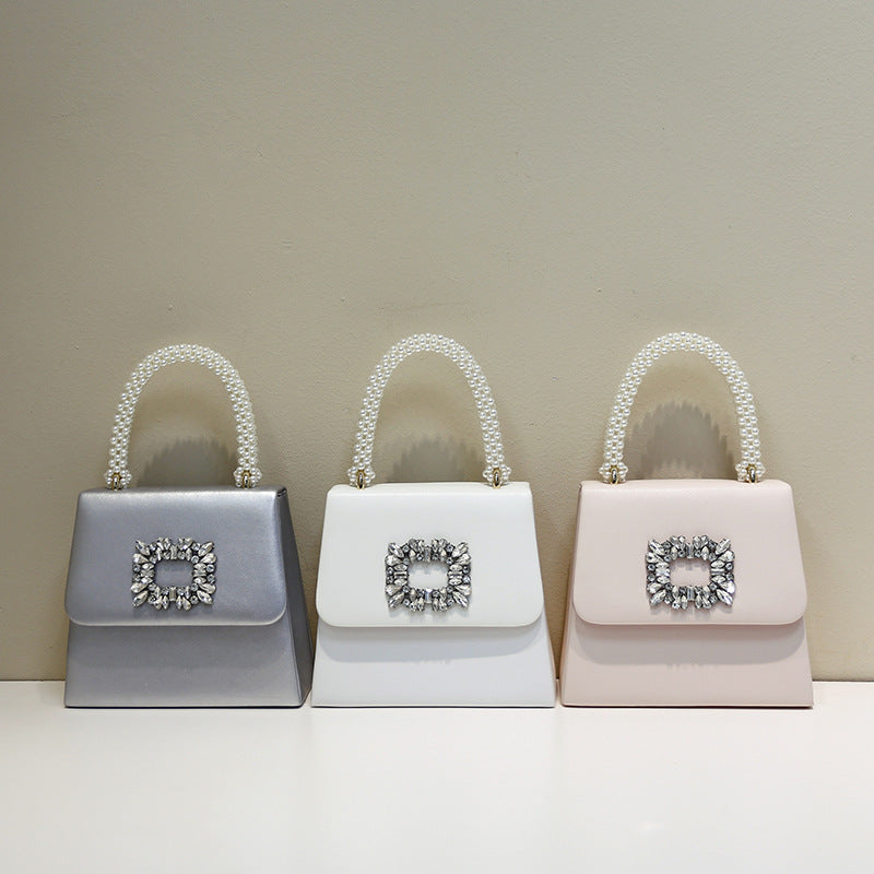 Niche Pearl Hand Rhinestone Chain Show Small Square Bags