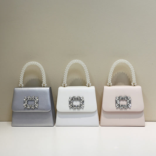 Niche Pearl Hand Rhinestone Chain Show Small Square Bags