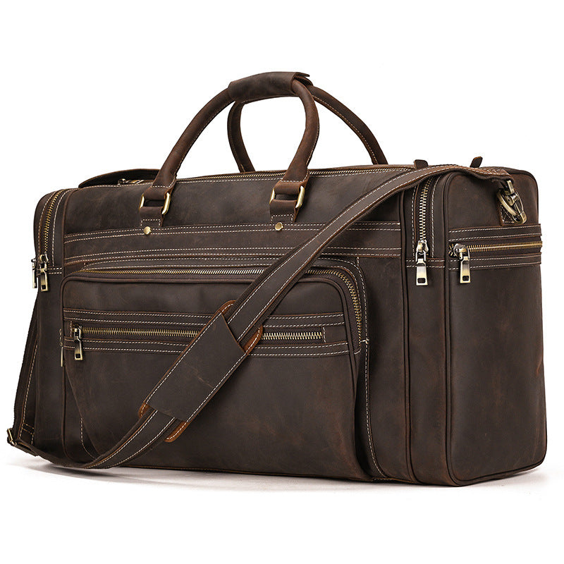 Men's Capacity Retro Crazy Horse Leather First Travel Bags