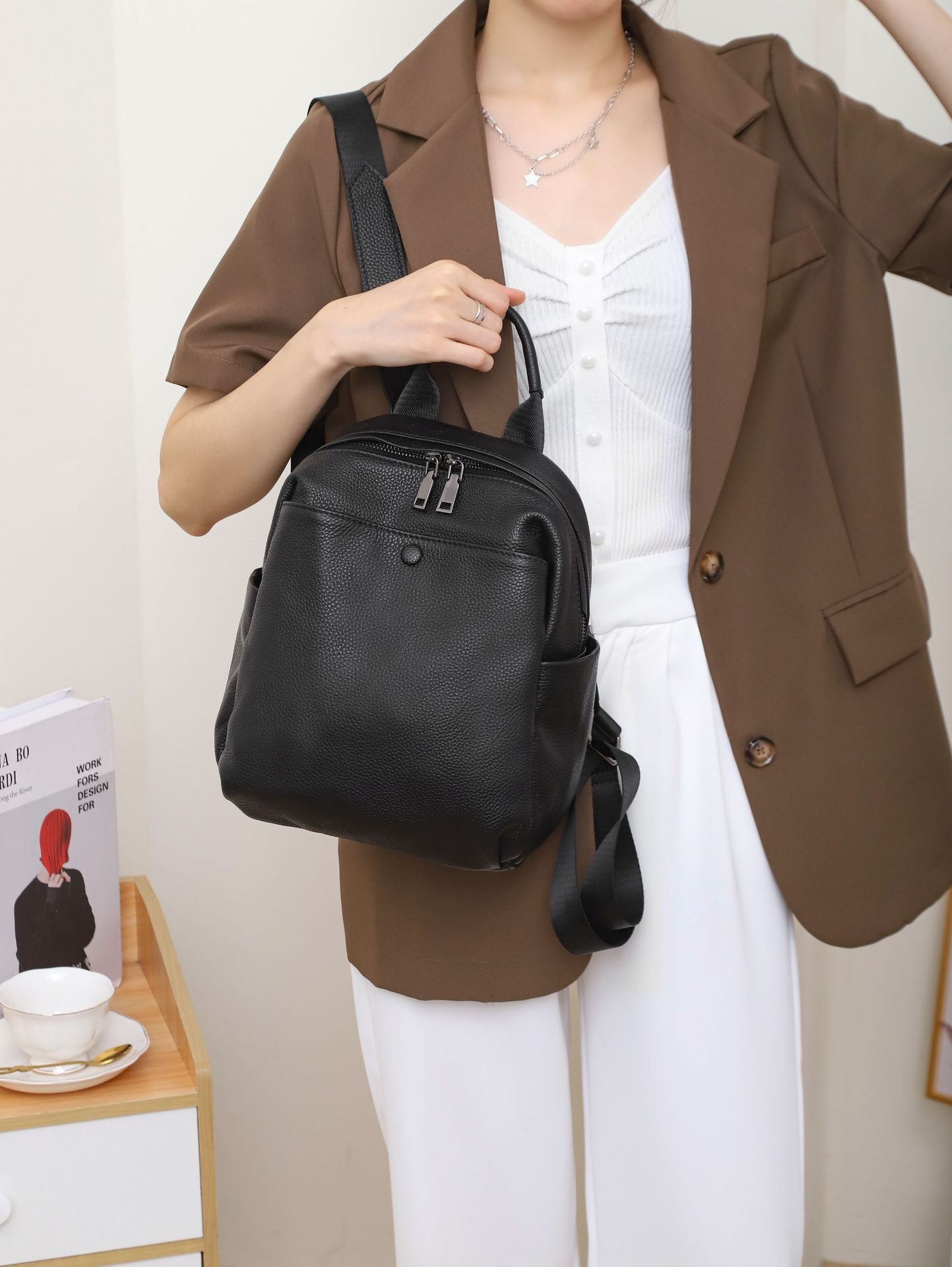 First Layer Cowhide University Style Large Backpacks