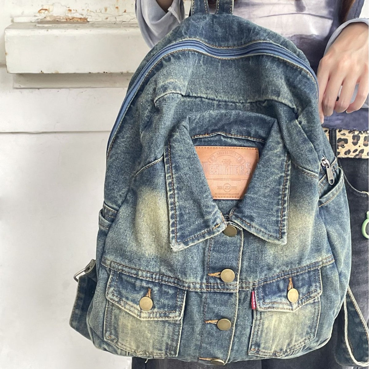 Women's Denim Shirt Design Street Fashion Large Backpacks