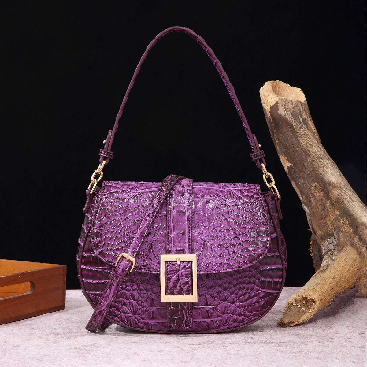 Women's Retro Hand-held Underarm Baguette Crocodile Pattern Crossbody Bags