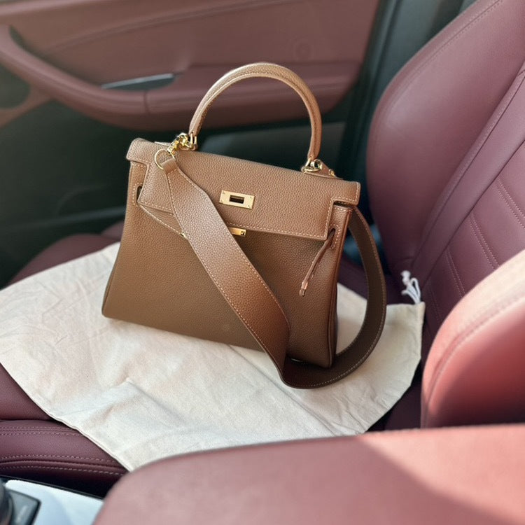 Women's Top Layer Cow Leather Wide Strap Shoulder Bags