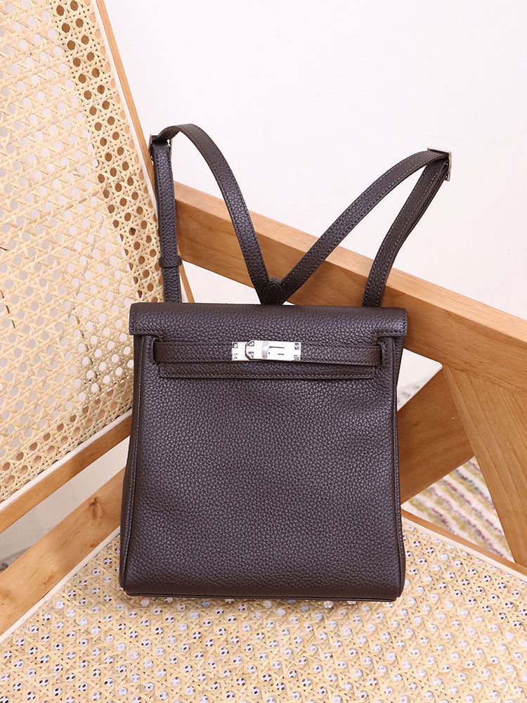 Textured Genuine Leather Kelly First Layer Backpacks