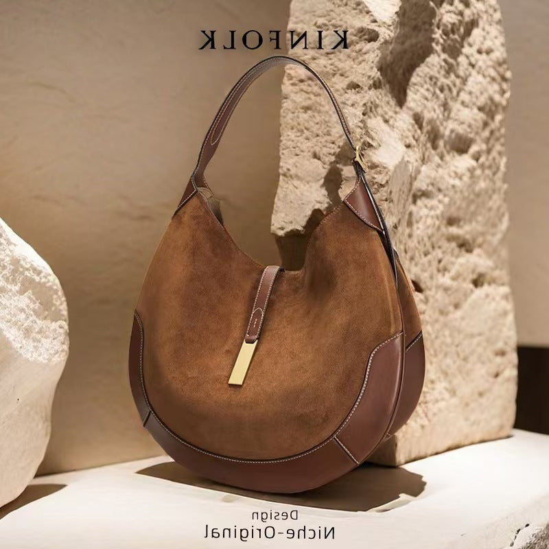 Women's Underarm Suede Equestrian Design Dumpling Trendy Portable Bags