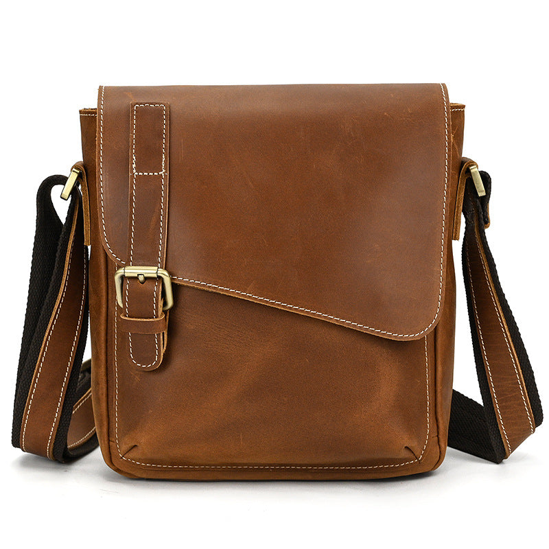 Men's Leather Crazy Horse Flap Top Layer Men's Shoulder Bags