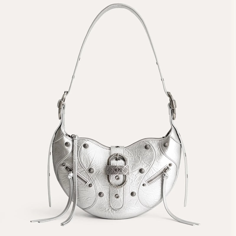 Wax Leather Croissant Large Capacity Motorcycle Underarm Armpit Bags