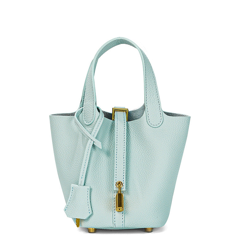 Women's High Quality Genuine Leather Vegetable Basket First Layer Cowhide Bucket Bags