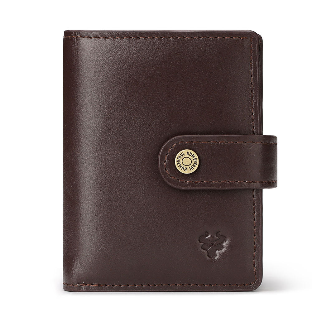 Men's Leather Short Vintage Zipper Automatic Card Holder