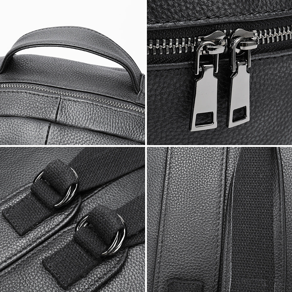 Men's First Layer Cowhide Black Trendy Cool Backpacks