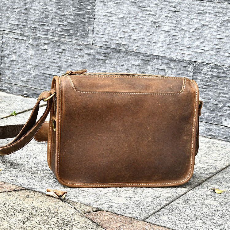 Men's Crazy Horse Leather Handmade Genuine Cattle Men's Shoulder Bags
