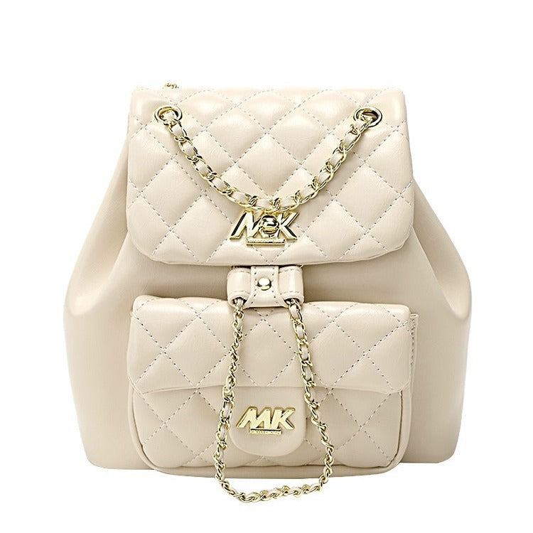 Women's Genuine Leather Simple Rhombus Fashion Chain Backpacks