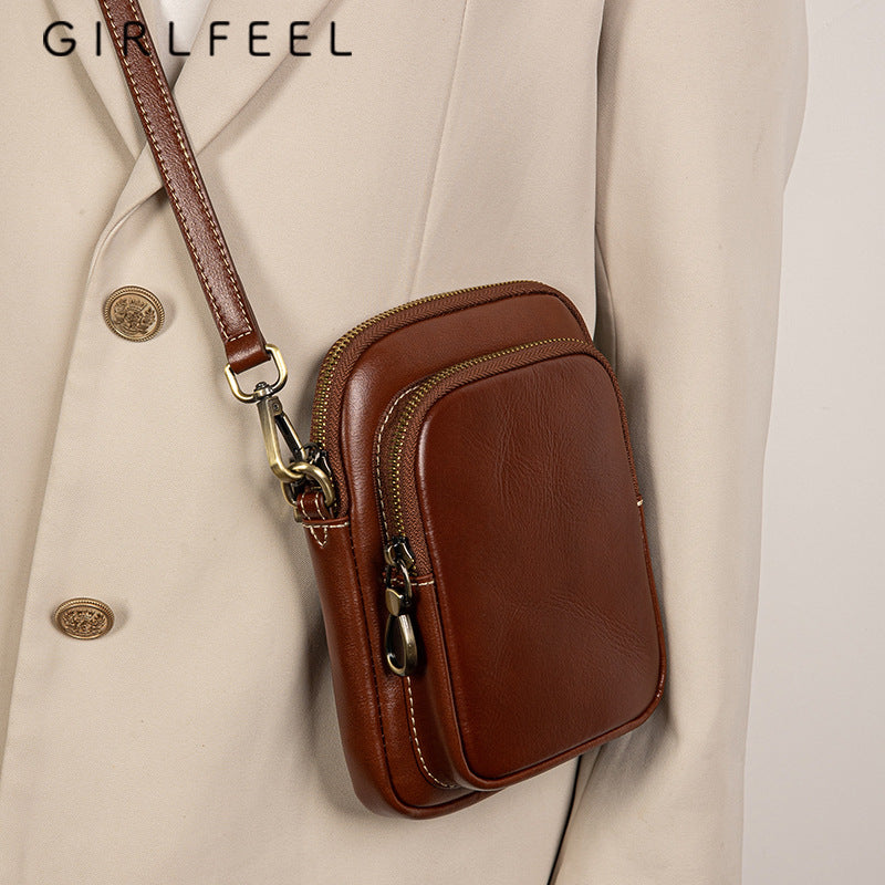 Women's Fashionable Genuine Leather Retro Vegetable Tanning Shoulder Bags