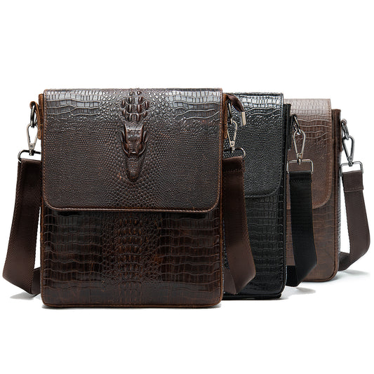 Men's First Layer Cowhide Vintage Cover Crocodile Pattern Men's Messenger Bags