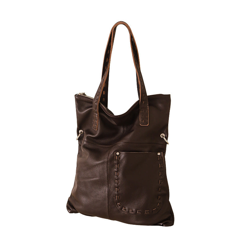 Women's Style Vegetable Tanned Cattle Leather Genuine Large Shoulder Bags
