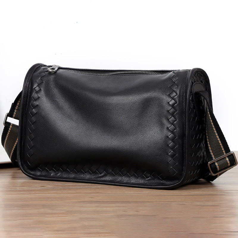 Men's Woven Leather First Layer Cowhide Sheepskin Men's Messenger Bags