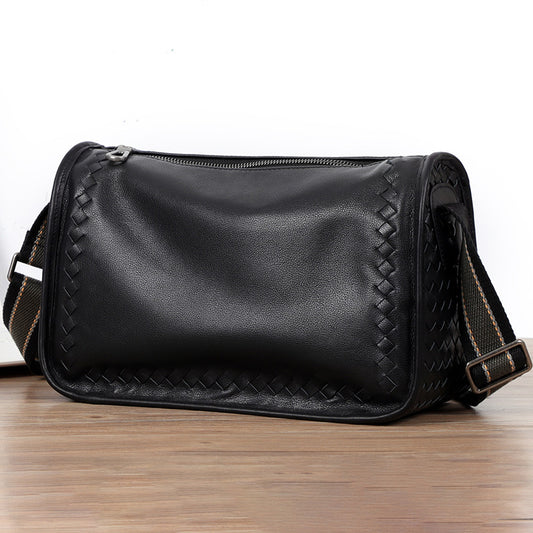 Men's Woven Leather First Layer Cowhide Sheepskin Men's Messenger Bags