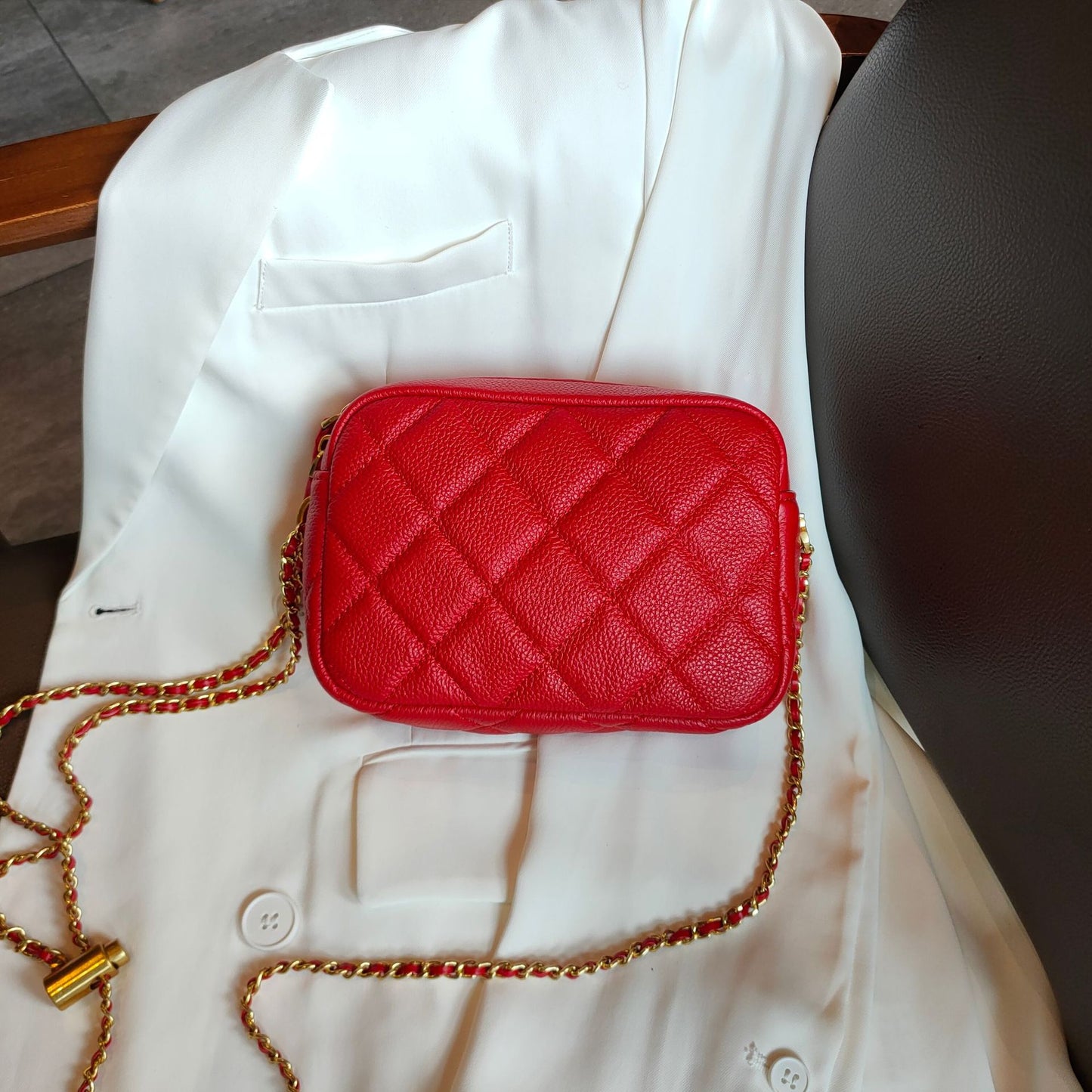 Women's Layer Cowhide Diamond Pattern Fashion Popular Crossbody Bags