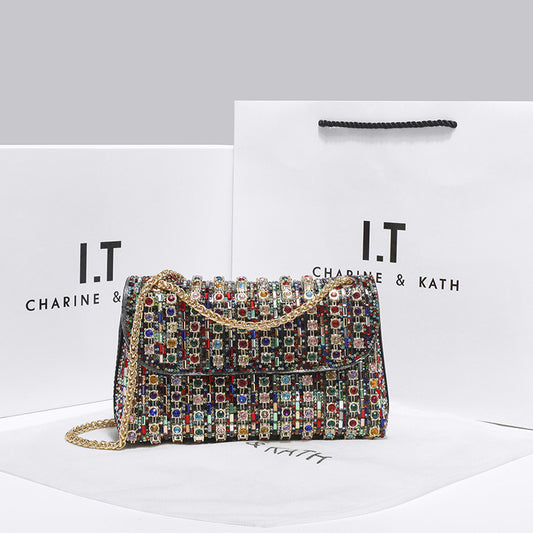 Women's Classic Style Rhinestone Chain High-grade Mobile Shoulder Bags